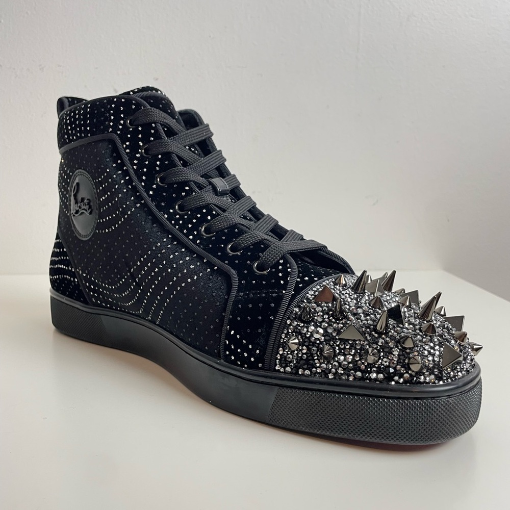 Christian Louboutin High Top Sneaker Men’s 44.5 Black Lou Pik Pik Suede Velvet